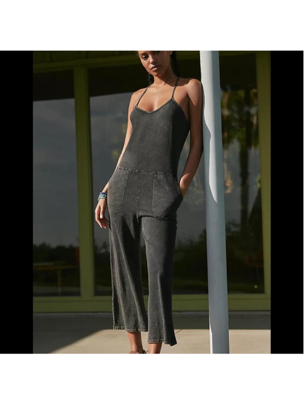 Beyond Yoga black slouchy jumpsuit with open cross back, size L (barely worn) #a